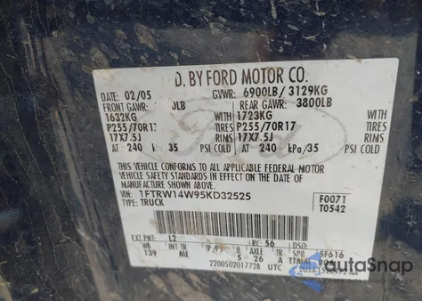 2005 Ford F-150 Xlt from USA, damaged, VIN 1FTRW14W95KD32525